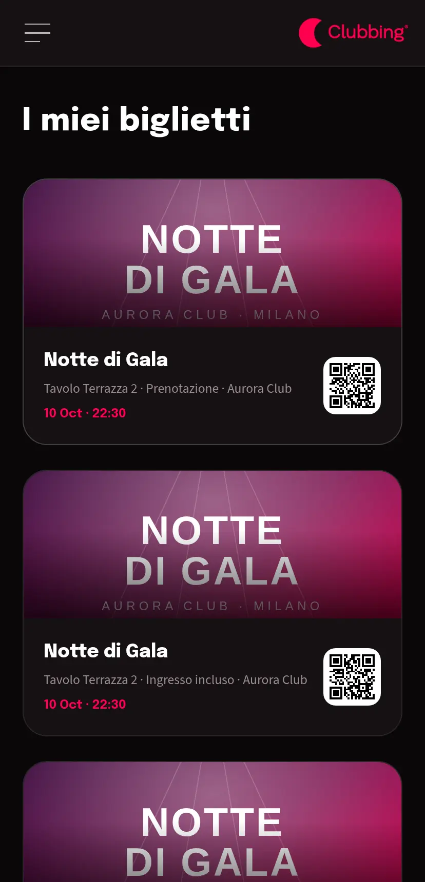 Wallet con i biglietti del tavolo