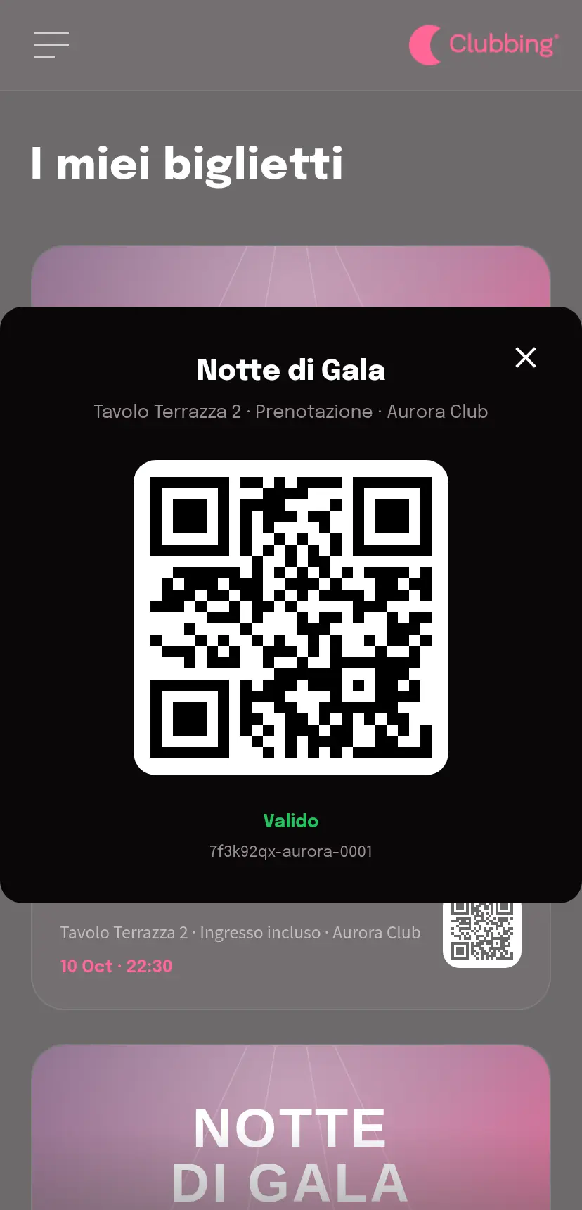 QR d'ingresso ingrandito