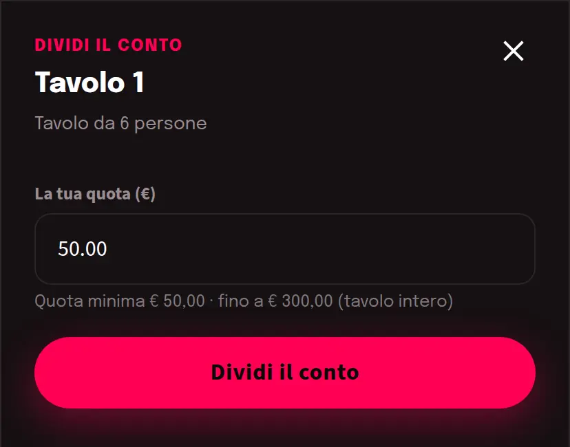 Quota minima e massima per dividere il conto