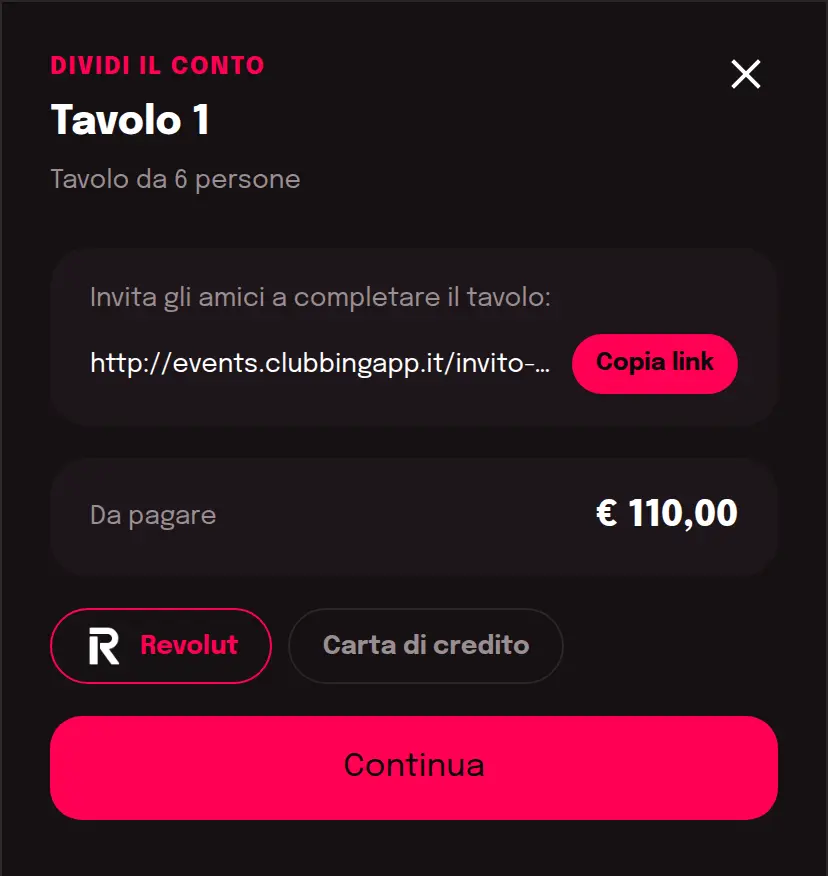 Link d'invito e pagamento della quota