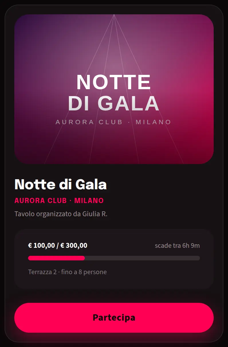 Pagina d'invito per dividere il conto del tavolo