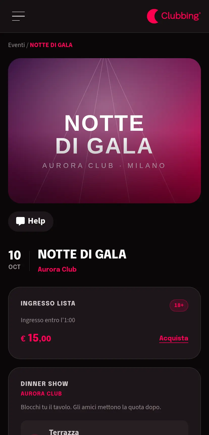 Pagina evento su Clubbing