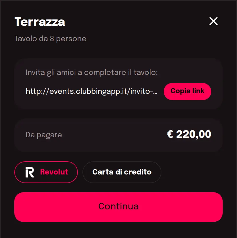 Link d'invito e pagamento della quota
