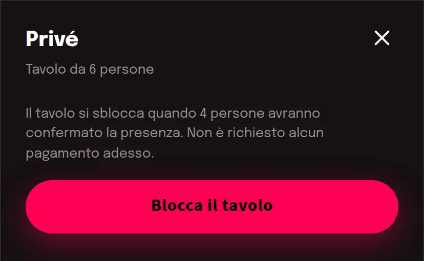 Blocco di un tavolo in modalità gratuita